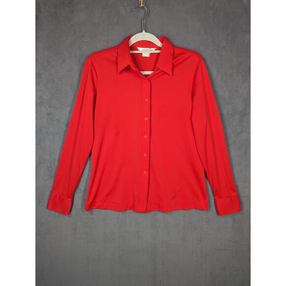 Vtg 1970’s Women’s Sears The Shirt Red Polyester Size 16 Long Sleeve Button Down - Picture 1 of 8
